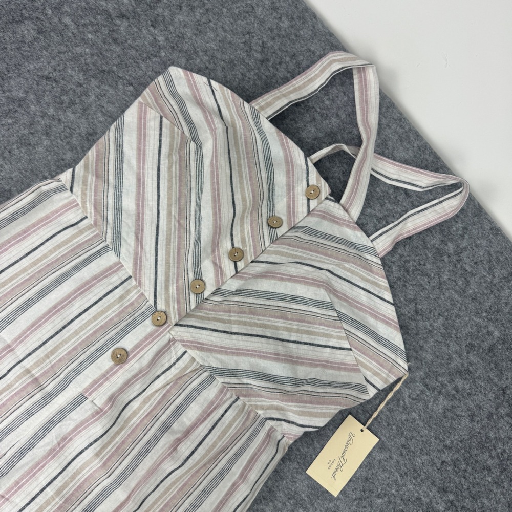 Universal Thread‎ Womens Large Ivory Striped Linen Cotton Blend Jumpsuit NWT